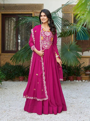 Embroidered Star Georgette Flair Gown Set