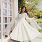White Schiffli Cotton Anarkali with Net Dupatta