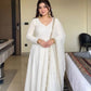 White Schiffli Cotton Anarkali with Net Dupatta
