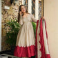 Beige Maroon Roman Silk Anarkali Palazzo Set