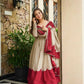 Beige Maroon Roman Silk Anarkali Palazzo Set