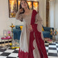 Beige Maroon Roman Silk Anarkali Palazzo Set