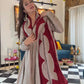 Beige Maroon Roman Silk Anarkali Palazzo Set