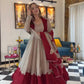 Beige Maroon Roman Silk Anarkali Palazzo Set