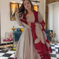 Beige Maroon Roman Silk Anarkali Palazzo Set