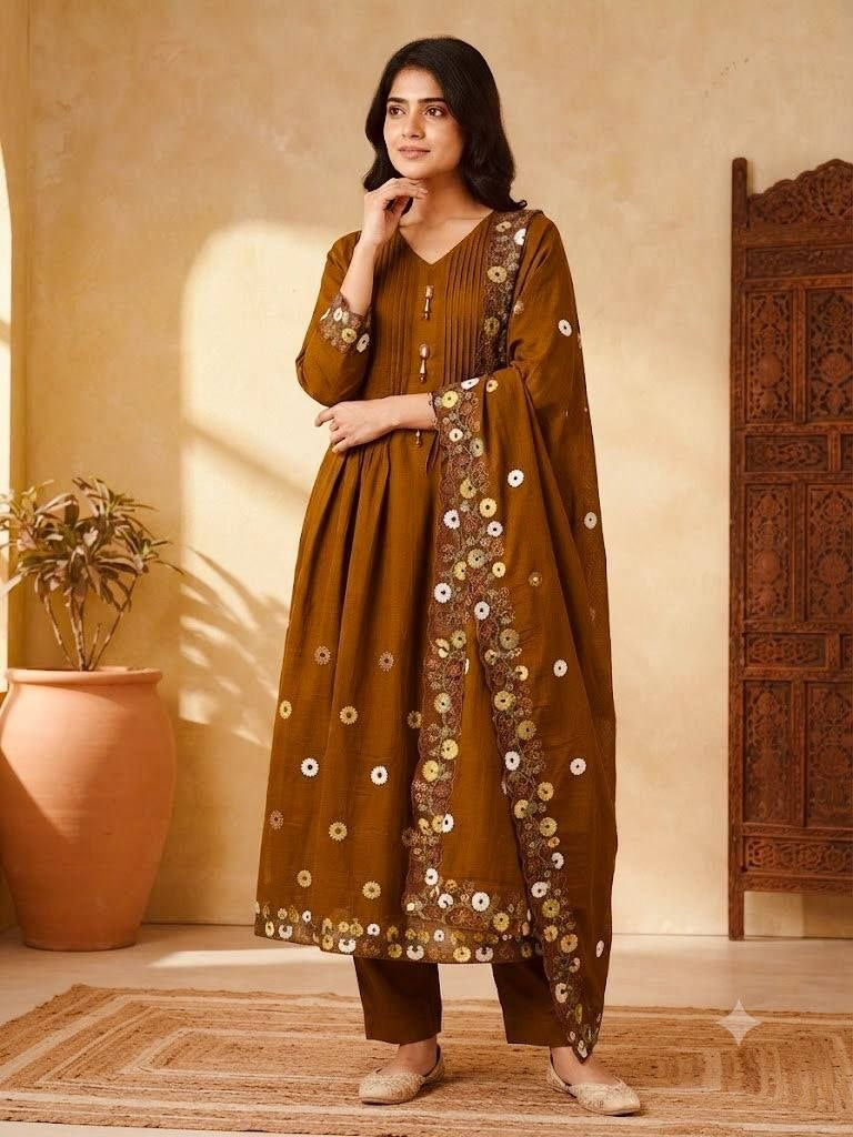 Pintuck Chanderi Anarkali with Loop Work