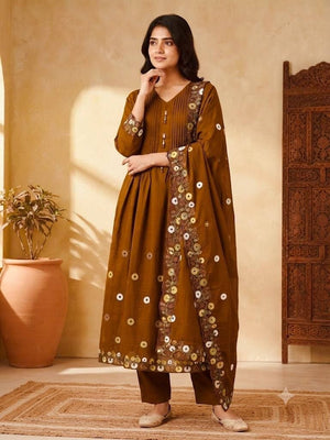 Pintuck Chanderi Anarkali with Loop Work