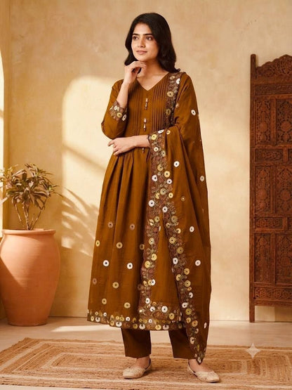 Pintuck Chanderi Anarkali with Loop Work
