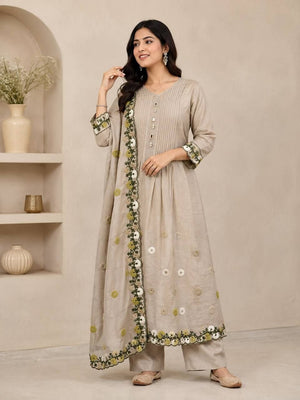 Pintuck Chanderi Anarkali with Loop Work