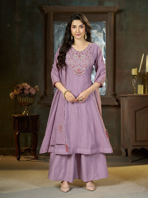 Embroidered Yoke Chanderi Kurta Palazzo Set