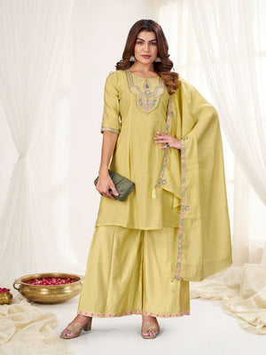 Hand Work Yoke Chanderi Kurta Palazzo Set