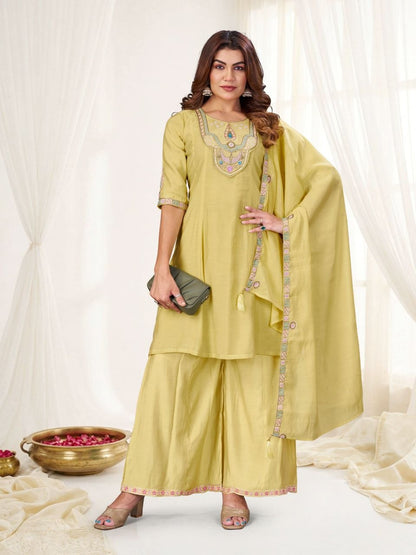Hand Work Yoke Chanderi Kurta Palazzo Set