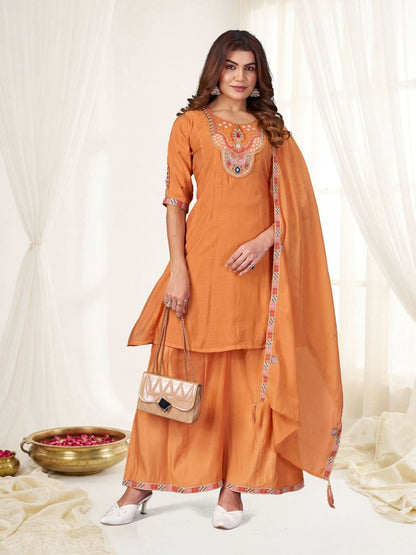 Hand Work Yoke Chanderi Kurta Palazzo Set
