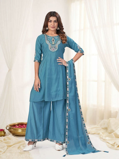 Hand Work Yoke Chanderi Kurta Palazzo Set