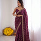 Wine Shimmer Silk Saree with Bead Lattice Work