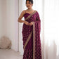 Wine Shimmer Silk Saree with Bead Lattice Work