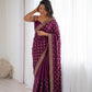 Wine Shimmer Silk Saree with Bead Lattice Work