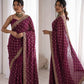 Wine Shimmer Silk Saree with Bead Lattice Work