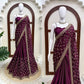 Wine Shimmer Silk Saree with Bead Lattice Work