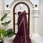 Wine Shimmer Silk Saree with Bead Lattice Work