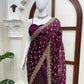 Wine Shimmer Silk Saree with Bead Lattice Work