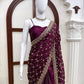 Wine Shimmer Silk Saree with Bead Lattice Work