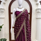 Wine Shimmer Silk Saree with Bead Lattice Work