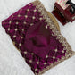 Wine Shimmer Silk Saree with Bead Lattice Work