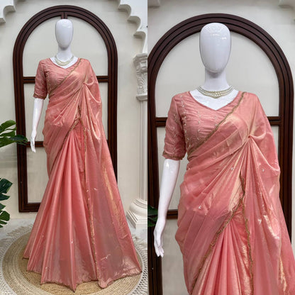 Shimmer Silk Saree with Scalloped Hand Work