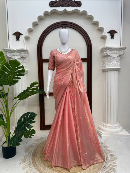 Shimmer Silk Saree with Scalloped Hand Work