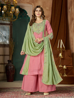 Colour Block Chanderi Anarkali Palazzo Set