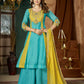 Colour Block Chanderi Anarkali Palazzo Set