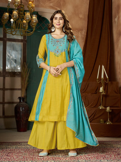 Colour Block Chanderi Anarkali Palazzo Set