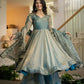 Teal Shimmer Silk Angrakha Anarkali Palazzo Set