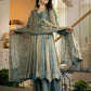 Teal Shimmer Silk Angrakha Anarkali Palazzo Set