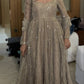Beige Sequin Anarkali with Palazzo and Dupatta