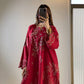 Red Chanderi Embroidered Kurta Palazzo Set