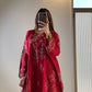 Red Chanderi Embroidered Kurta Palazzo Set