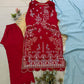 Red Chanderi Embroidered Kurta Palazzo Set