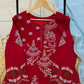 Red Chanderi Embroidered Kurta Palazzo Set