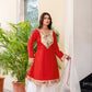 Red Mirror Work Kurta Set with Organza Dupatta