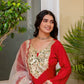 Red Mirror Work Kurta Set with Organza Dupatta
