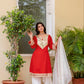 Red Mirror Work Kurta Set with Organza Dupatta