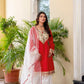 Red Mirror Work Kurta Set with Organza Dupatta