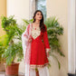 Red Mirror Work Kurta Set with Organza Dupatta