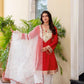 Red Mirror Work Kurta Set with Organza Dupatta