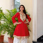 Red Mirror Work Kurta Set with Organza Dupatta