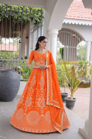 Orange Georgette Lehenga with Zari Embroidery