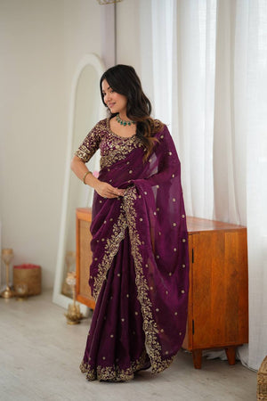 Shimmer Silk Saree with Paisley Cutwork Border