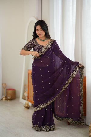 Shimmer Silk Saree with Paisley Cutwork Border
